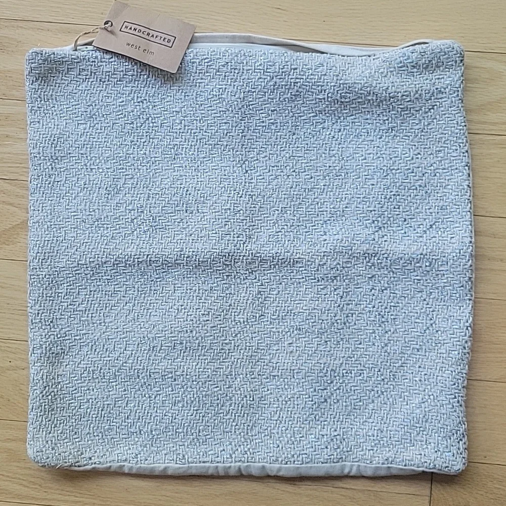 West Elm Hand Crafted Silver Metallic Yarn And Cotton Pillow Cover
